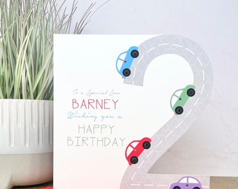 Personalised Handmade Car Birthday Card 1st,2nd,3rd,4th,5th, Son, Grandson, Nephew