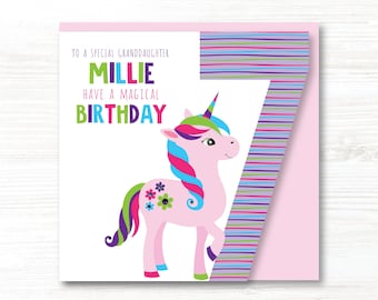 Personalisierte handgemachte Einhorn-Mädchen-Geburtstags-Karte 1. 2. 3. 4. 5. 6. 7. 8. 9. Tochter, Nichte, Enkelin
