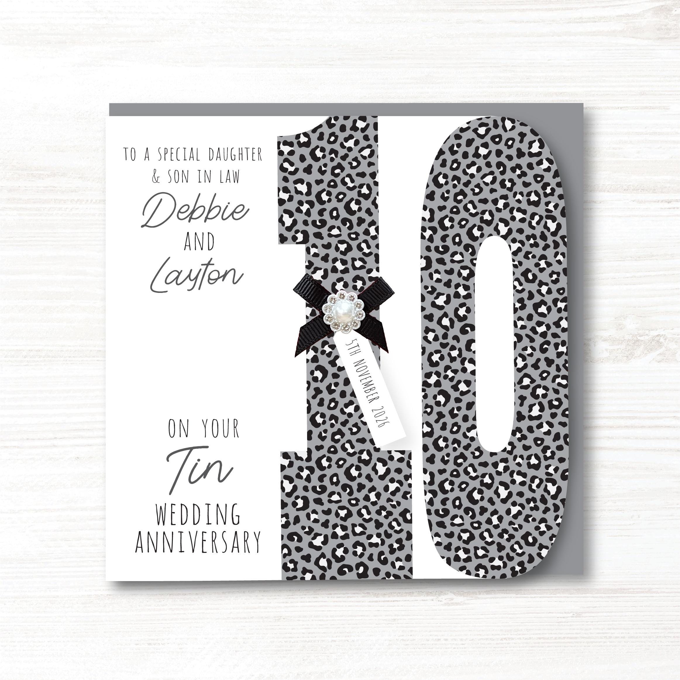 Personalised Handmade Tin/10th Wedding Anniversary Card, Friends 