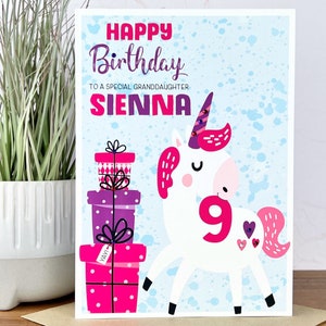 Large A5 Personalised Handmade Unicorn Birthday Card 1st 2nd 3rd 4th 5th 6th 7th 8th Daughter, Niece, Granddaughter, Cousin