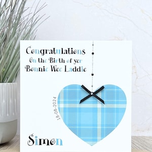 Gepersonaliseerde handgemaakte Schotse New Baby Boy-kaart