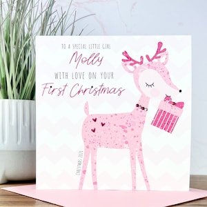1ère carte de Noël personnalisée faite main pour bébés filles, cadeau pour fille, petite-fille, nièce, soeur, filleule, arrière-nièce