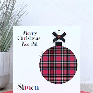 Tarjeta navideña escocesa personalizada y hecha a mano, Wee Pal