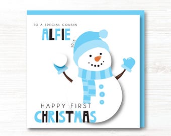 Gepersonaliseerde 1e kerstkaart babyjongens, zoon, kleinzoon, neef, neef, peetzoon