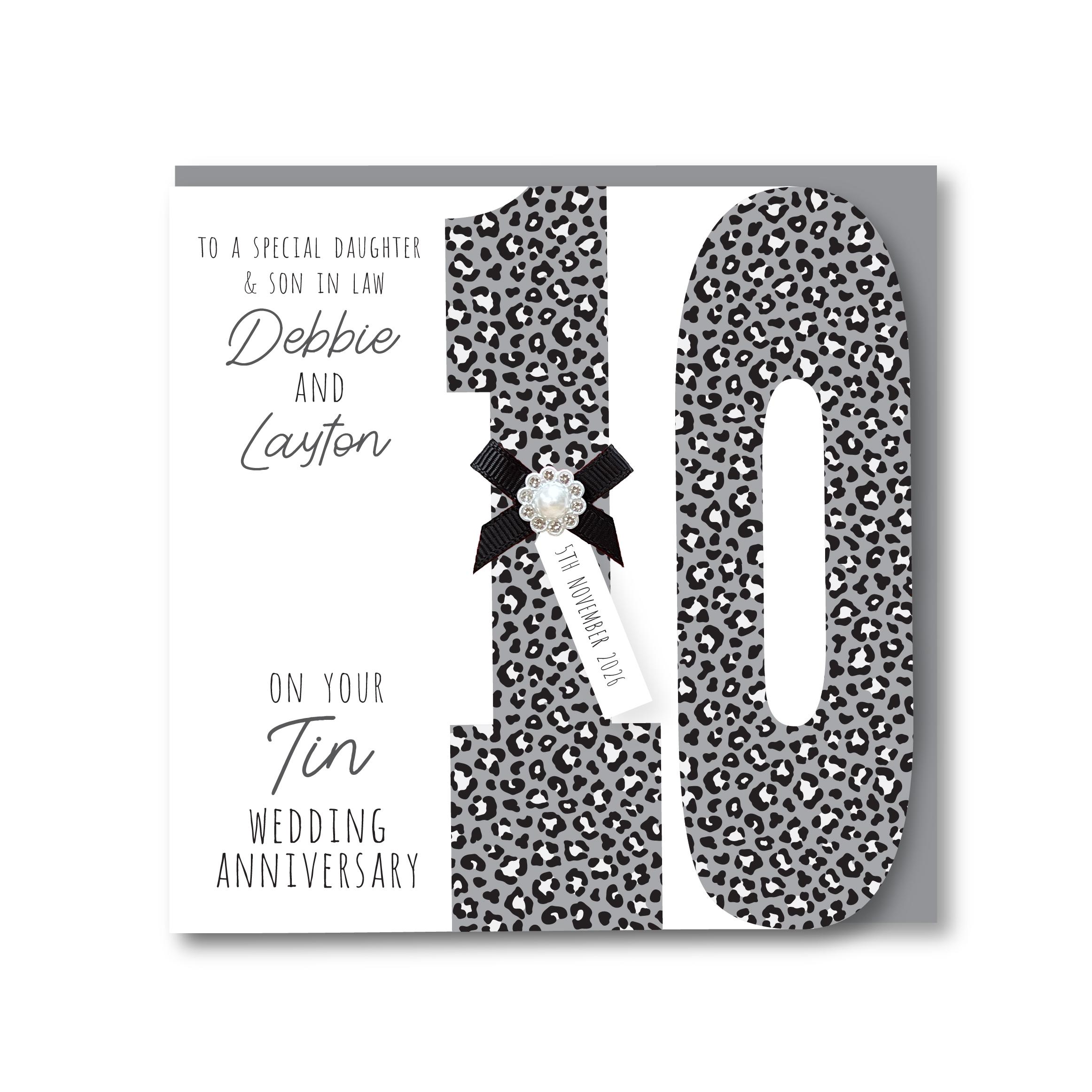 Personalised Handmade Tin/10th Wedding Anniversary Card, Friends