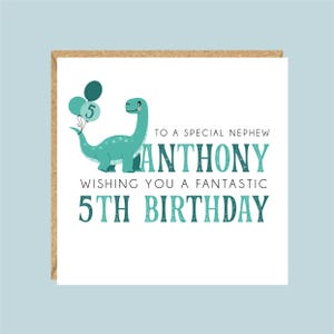 Biglietto di auguri di compleanno personalizzato a tema dinosauro, 1°, 2°, 3°, 4°, 5°, 6°, 7°, 8°, figlio, nipote, fratello, amico, figlioccio, pronipote