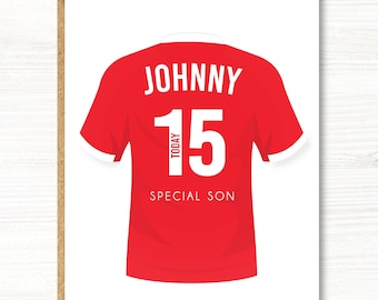 A5 Personalised Football Birthday Card, Liverpool Colours, 18th, 21st, 30th, 40th, 50th, 60th, Son, Grandson, Nephew, Uncle