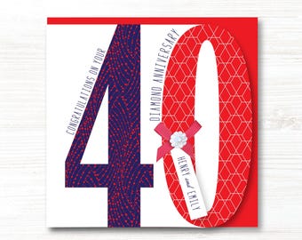 Personalised Handmade Ruby 40th Wedding Anniversary Card