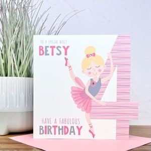 Cartão de aniversário personalizado feito à mão para meninas bailarinas, 1º, 2º, 3º, 4º, 5º, 6º, 7º, 8º, 9º, filha, sobrinha, neta, irmã