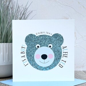 Nouvelle carte pour bébé garçon, personnalisée et faite main, avec un charmant ours en peluche, un cadeau parfait, souvenir