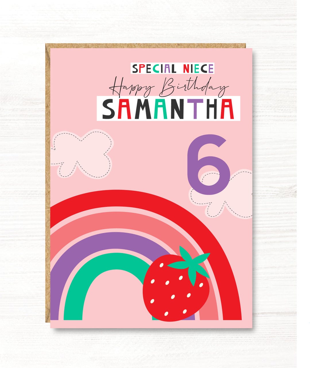 Personalised Rainbow Girl Birthday Card, 1st, 2nd, 3rd, 4th, 5th, 6th ...