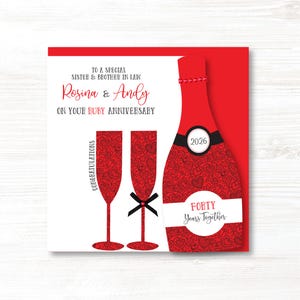 Personalised Handmade Ruby 40th Wedding Anniversary Card, Sister, Brother, Auntie, Mum and Dad, Friends