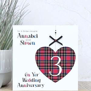 Tarjeta de aniversario de boda escocesa personalizada hecha a mano, 1.º, 2.º, 3.º, 4.º, 5.º, 6.º, 7.º, 8.º, 9.º