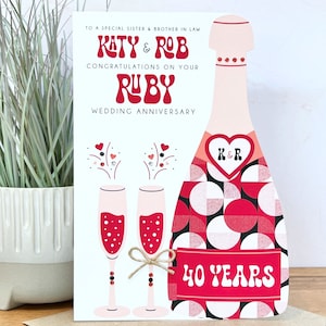 Tarjeta grande A5 personalizada hecha a mano Ruby 40 aniversario de boda, hijo, amigos, hija, mamá y papá, tía, tío, niñera, abuelo
