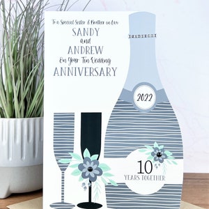 Grande biglietto A5 personalizzato fatto a mano in latta/10° anniversario di matrimonio, figlio, amici, figlia, mamma e papà, sorella, fratello, nipote,
