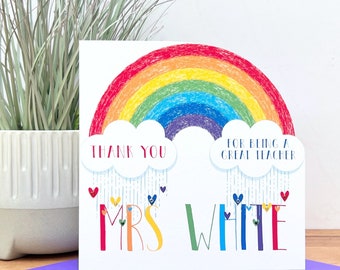 Personalised Handmade Rainbow Thank You Teacher Card