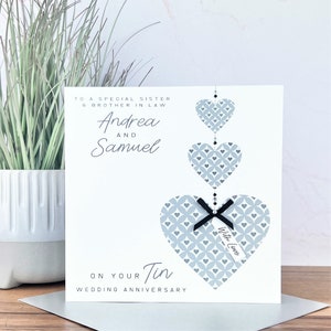 thumbnail image 2 of Personalised Handmade 10th Tin Wedding Anniversary Card | Gift For Friend, Daughter, Son 2 of 6