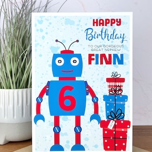Grande biglietto d'auguri A5 personalizzato fatto a mano per robot, 1° 2° 3° 4° 5° 6° 7° figlio nipote figlioccio, nipote, fratello