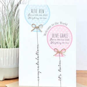 Tarjeta grande A5 personalizada hecha a mano para nuevos bebés gemelos