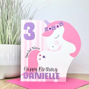 Personalisierte handgemachte Einhorn Geburtstagskarte 1. 2. 3. 4. 5. 6. 7. 8. 9. Schwester, Cousin, Tochter, Enkelin