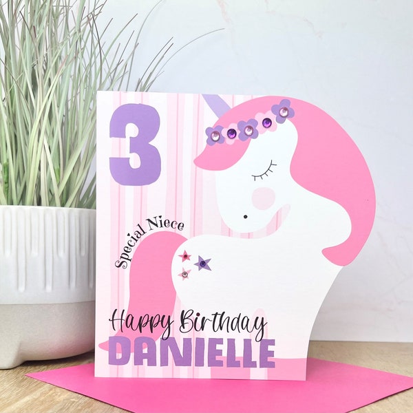 Personalised Handmade Unicorn Birthday Card 1st 2nd 3rd 4th 5th 6th 7th 8th 9th Sister, Cousin, Daughter, Granddaughter