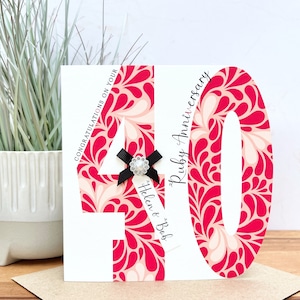 Rubí personalizado hecho a mano / Tarjeta de aniversario de boda número 40, amigos, hija, hijo, nieta, nieto, tía, tío