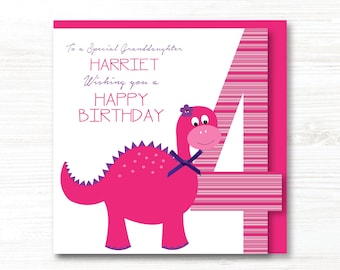 Personalised Handmade Dinosaur Girls Birthday Card 1st,2nd,3rd,4th,5th Daughter, Niece, Granddaughter