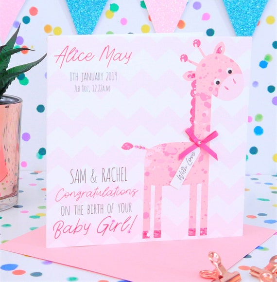 Handmade Personalised Birth Congratulations Card for Girl or Boy