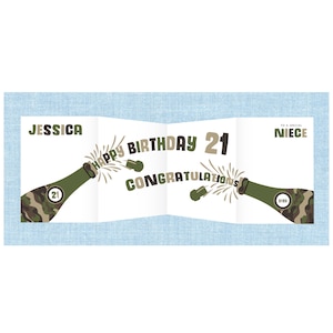 Personalisierte Ziehharmonika Armee Stil Geburtstagskarte 18. 21. 30. 40. 50. 60., Tochter, Sohn, Bruder, Schwester, Enkel, Nichte, Neffe