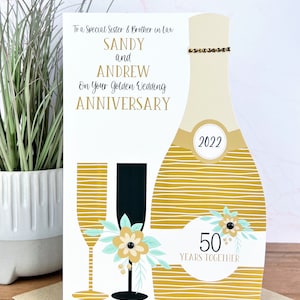 Grande carte d'anniversaire de mariage personnalisée dorée/50e anniversaire de mariage A5, fils, amis, fille, maman et papa, tante, oncle, cousin