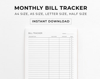 Monthly Bill Tracker, Printable Expense Tracker, Bill Payment, Bill Organizer, Finance Planner Template, Family Expense Checklist