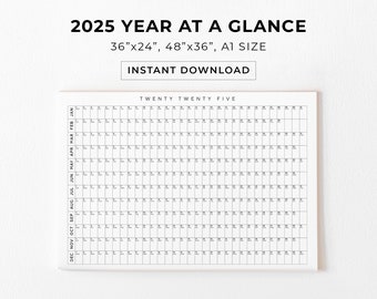 Yearly Calendar 2025 Year At Glance Planner 2025 Monthly Large Wall Family Calendar Academic Planner Digital Download Horizontal Landscape