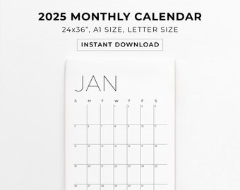 2025 Calendar, Printable Calendar, 2025 Big Wall Calendar, 2025 Printable Calendar Template, Family Calendar, Planner inserts, Digital PDF