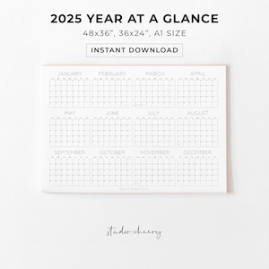2025 Year At Glance Calendar, Printable Calendar, Yearly Planner, Big Wall Calendar, Minimalist Calendar, Large Wall Calendar, Digital PDF