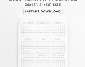 2026 Calendar, Big Wall Calendar, Year At Glance Calendar, Academic Calendar, Large Wall Calendar, Printable Calendar, instant download PDF