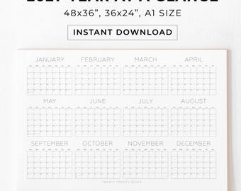 2027 Year At Glance Calendar, Printable Academic School Calendar, Yearly Planner, Big Wall Calendar, Large Wall Calendar, Digital Download