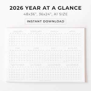 2026 Jahr auf einen Blick Kalender, druckbarer Kalender, Jahresplaner, Großer Wandkalender, Minimalistischer Kalender, Großer Wandkalender, Digitales PDF