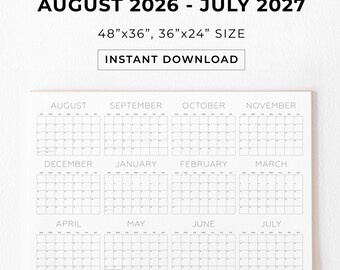 2026 - 2027 Academic Big Wall Calendar, Large Wall Calendar, Huge Calendar, Printable PDF Instant Download, Annual Planner, Mid Year Planner