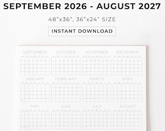 2026 - 2027 Academic Big Wall Calendar, Large Wall Calendar, Huge Calendar, Printable PDF Instant Download, Annual Planner, Mid Year Planner