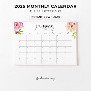 Calendar 2025 Monthly Calendar Printable 2025 Large Wall Calendar Big Wall Calendar Giant Wall Calendar Monthly Planner Digital Download PDF