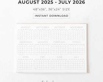 2025 - 2026 Academic Big Wall Calendar, Large Wall Calendar, Huge Calendar, Printable PDF Instant Download, Annual Planner, Mid Year Planner