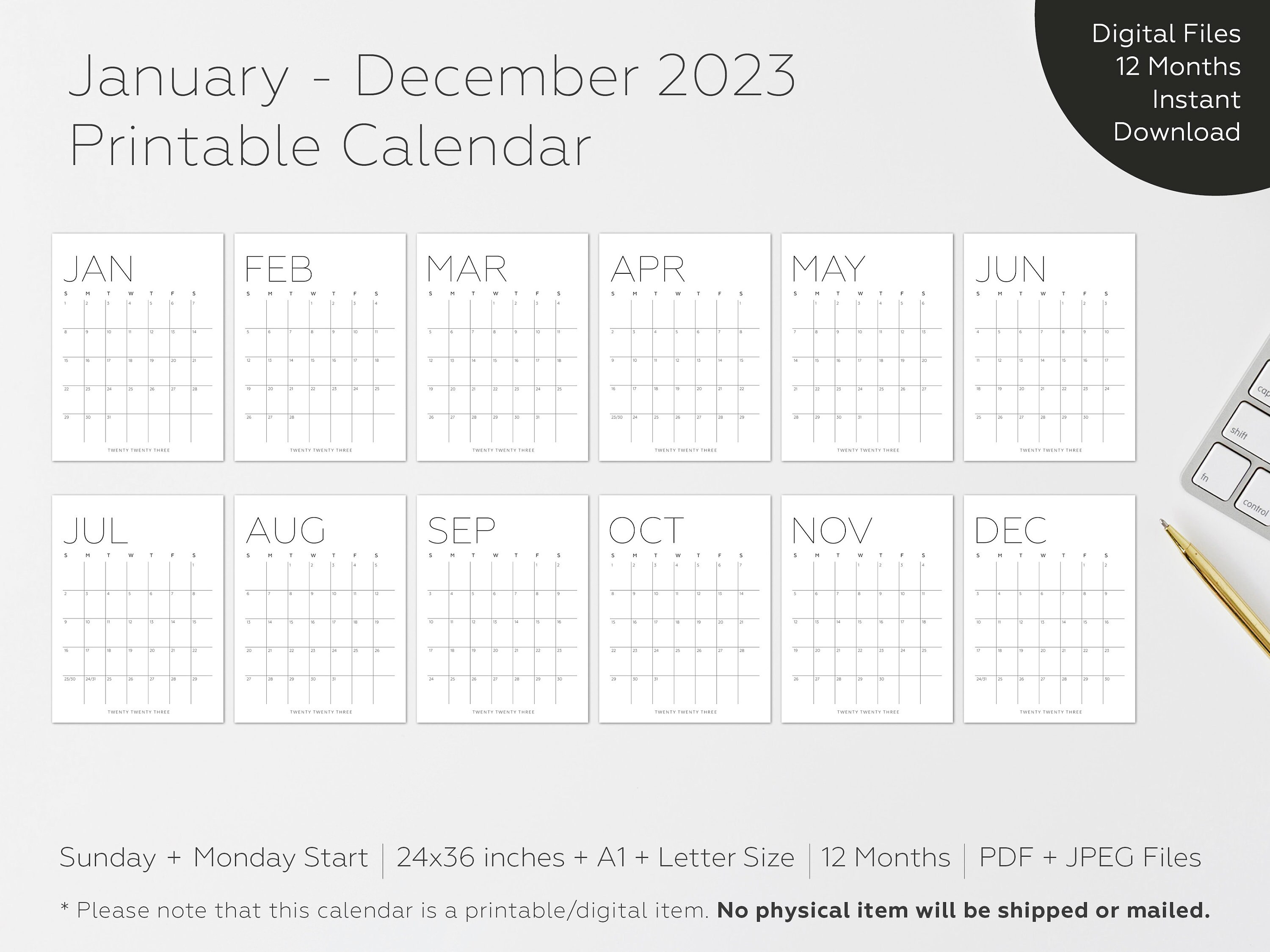 Calendar 2023 Big Wall Calendar 2023 Printable Calendar Etsy Canada