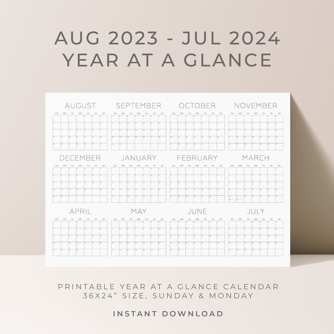 2024 Calendar Year at A Glance Printable Monthly Calendar Big Etsy