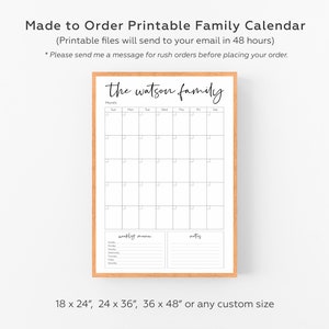 Family Calendar Personalized Custom Prints Wall Calendar Personalized Household Planner Dry Erase Planner Moms Planner