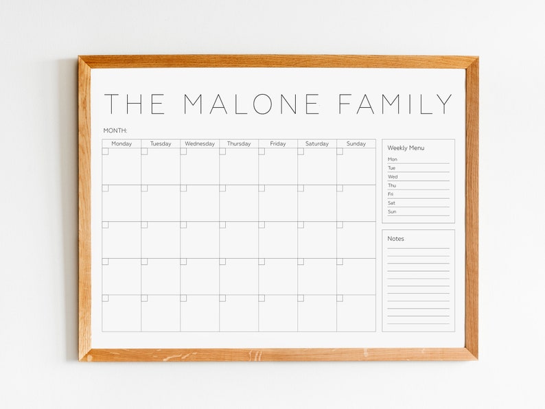 Personalized Family Calendar Dry erase Calendar Perpetual image 1