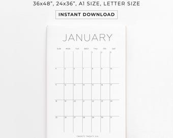 2026 Calendar, Printable Big Wall Calendar, Monthly Calendar, Monthly Planner, Large Wall Calendar, Minimalist Planner, Digital Download PDF