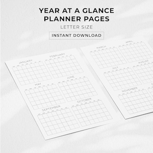 Academic Planner, Year At A Glance Planner inserts, Annual Planner, Household Planner, Monthly Yearly Overview, Letter Size PDF Download