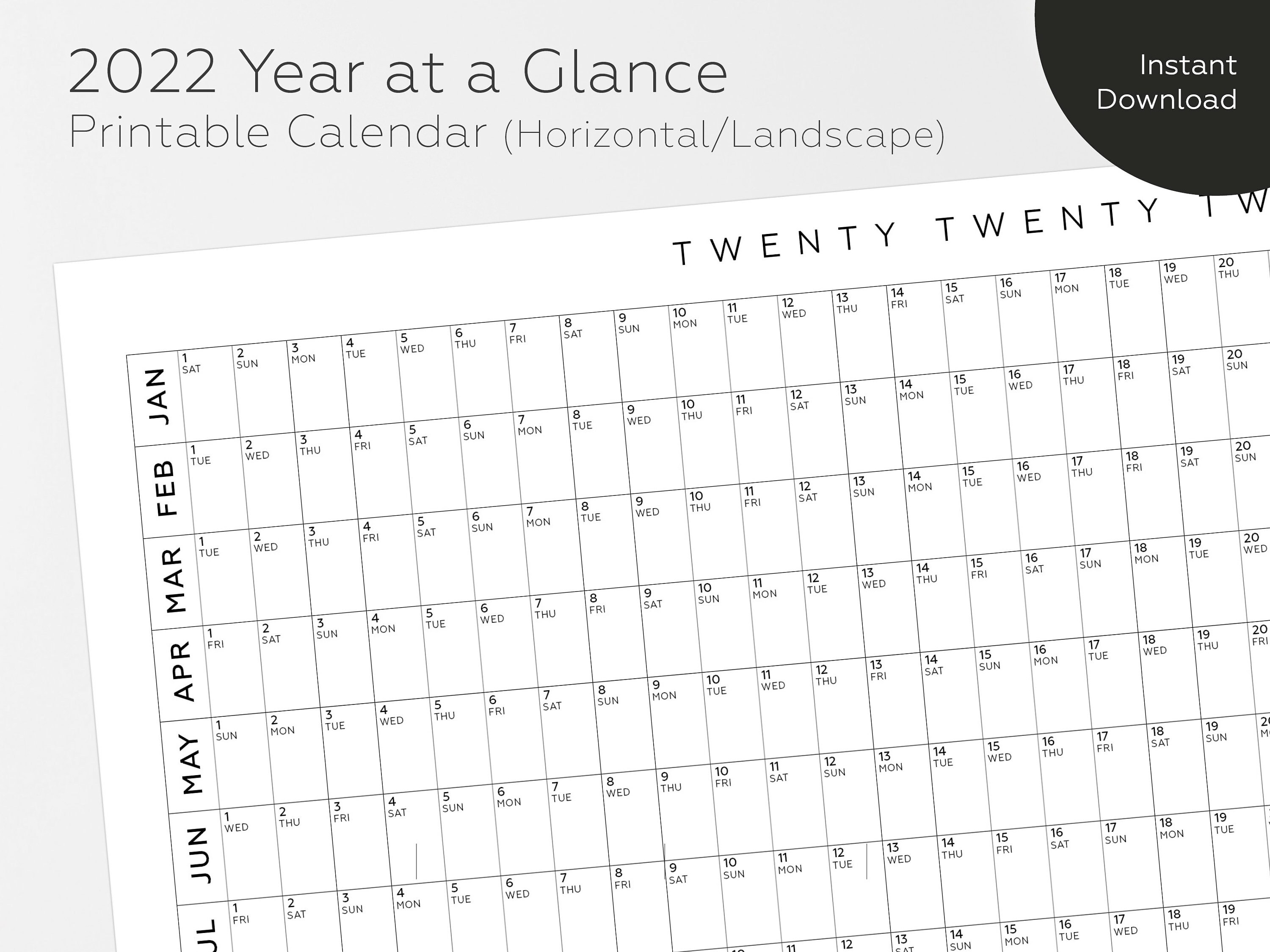 2022 calendar big wall calendar year at a glance calendar etsy