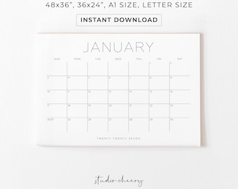 Calendar 2027 Monthly Calendar Printable Large Wall Calendar Big Wall Calendar 2027 Calendar Monthly Planner Digital instant Download PDF