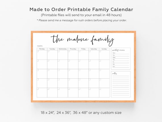 Custom Calendar for Family Planner Custom Prints Wall Calendar Personalized  Household Planner Dry Erase Planner Moms Planner Print at Home - Etsy